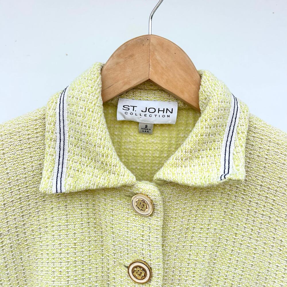 Vintage St. John Tweed Jacket Cardigan Yellow 2 Small Cropped Blazer Luxury - Picture 6 of 11